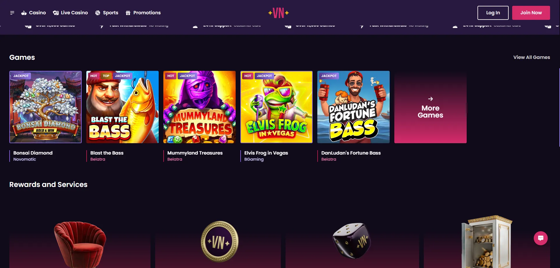Vegas Now Casino Spielkatalog – über 14.000 Online-Slots und Tischspiele