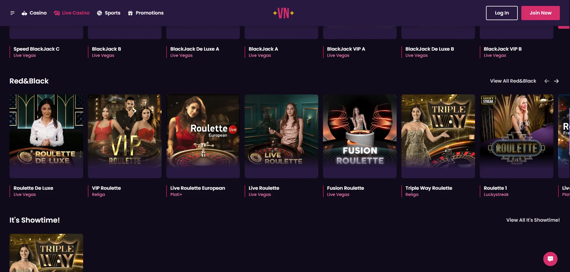 Vegas Now Live Casino – Roulette und Blackjack mit echten Dealern