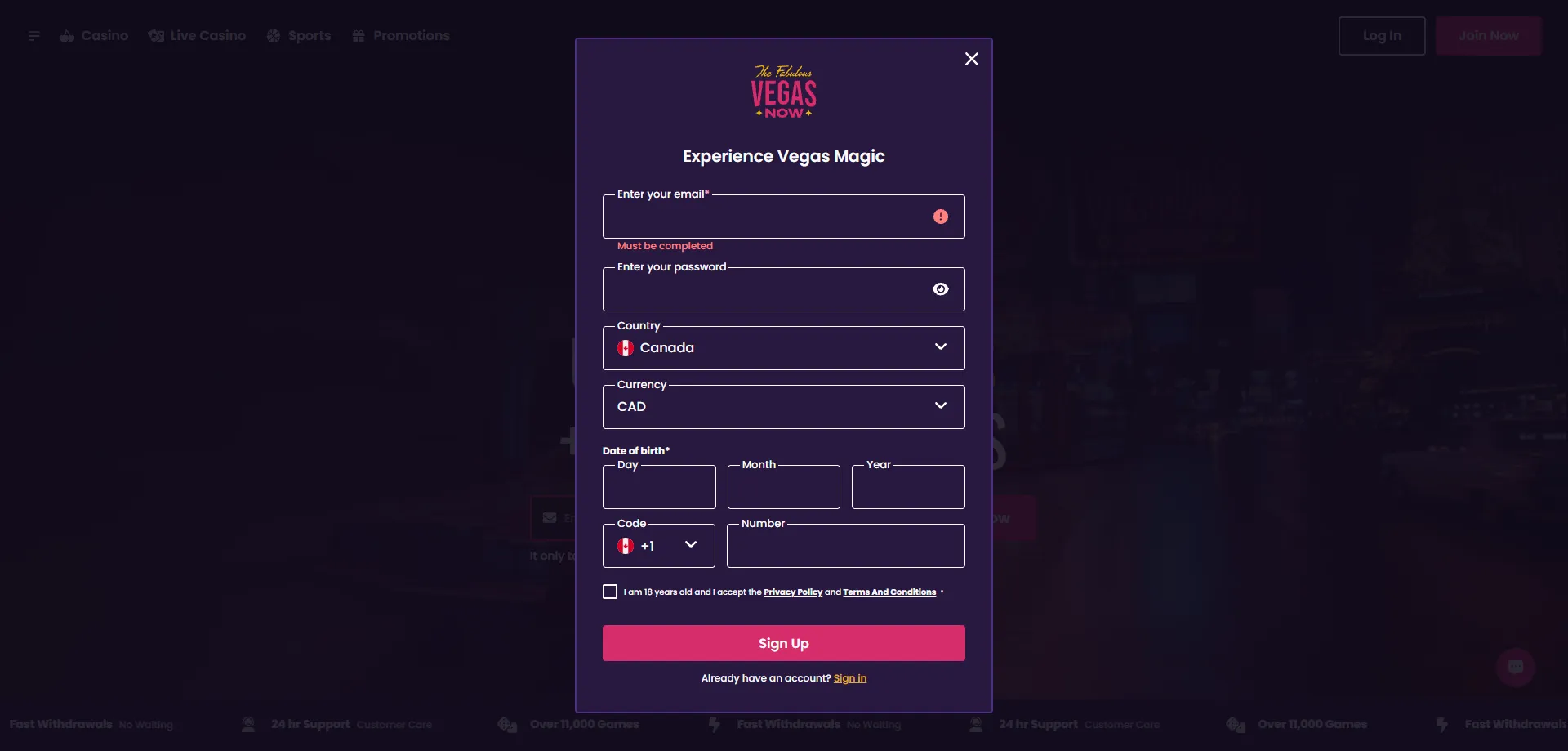 Vegas Now Casino Registrierung – in wenigen Schritten zum Konto
