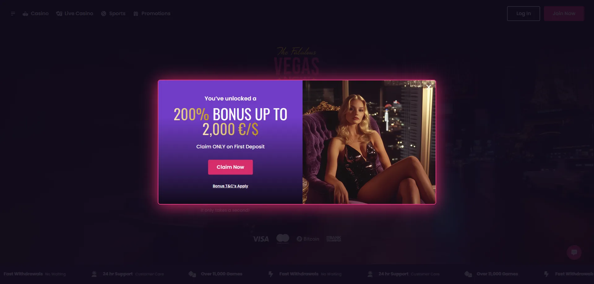 Vegas Now Casino Willkommensbonus bis 41.600 DKK plus 500 Freispiele